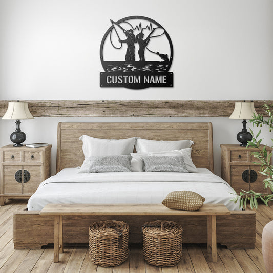 Custom Fishing Couple Metal Sign